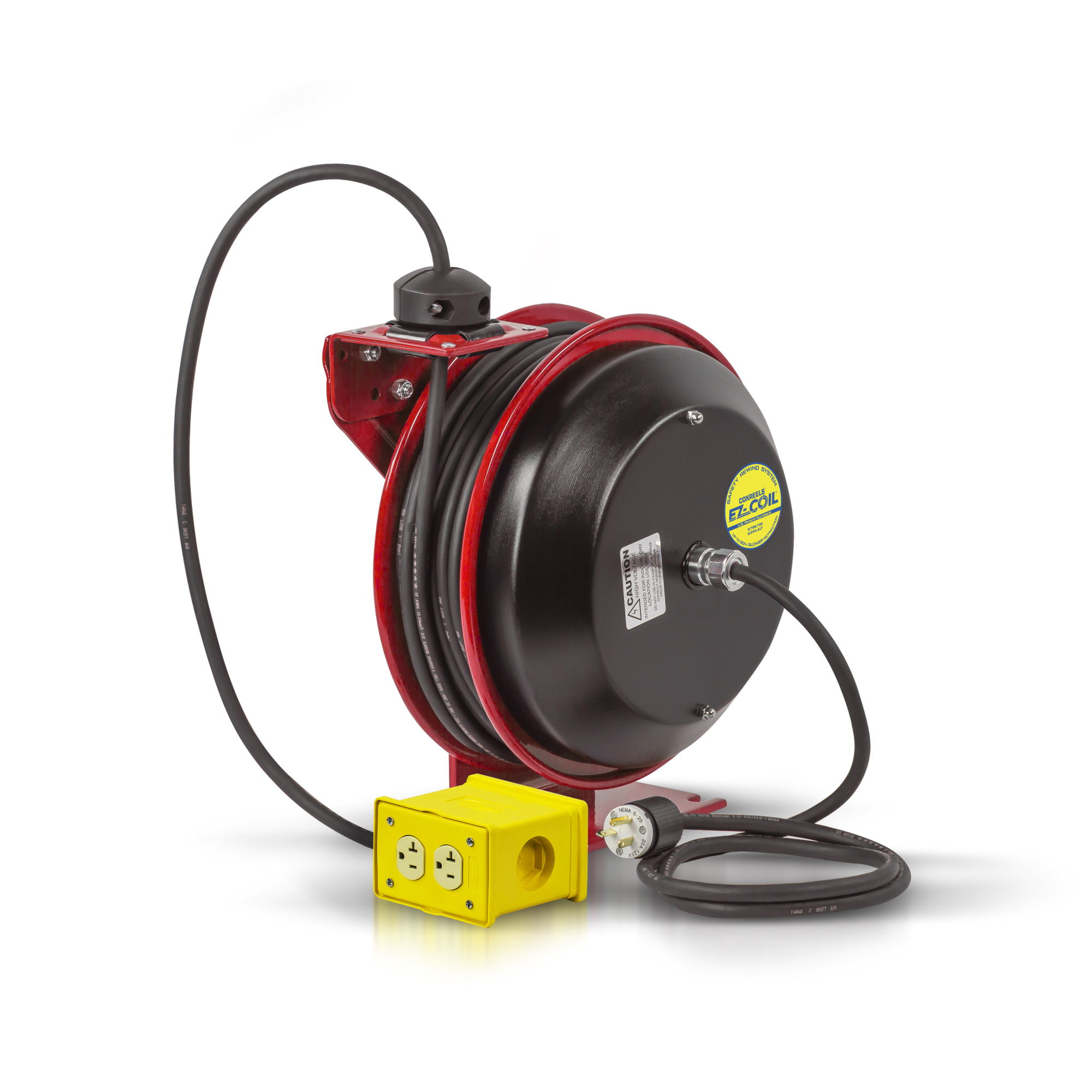 Coxreels Safety Series Spring Rewind Power Cord Reel — Quad Industrial Receptacle, 50ft. Cord, 12 AWG, Model# EZ-PC13-5012-B-RXX
